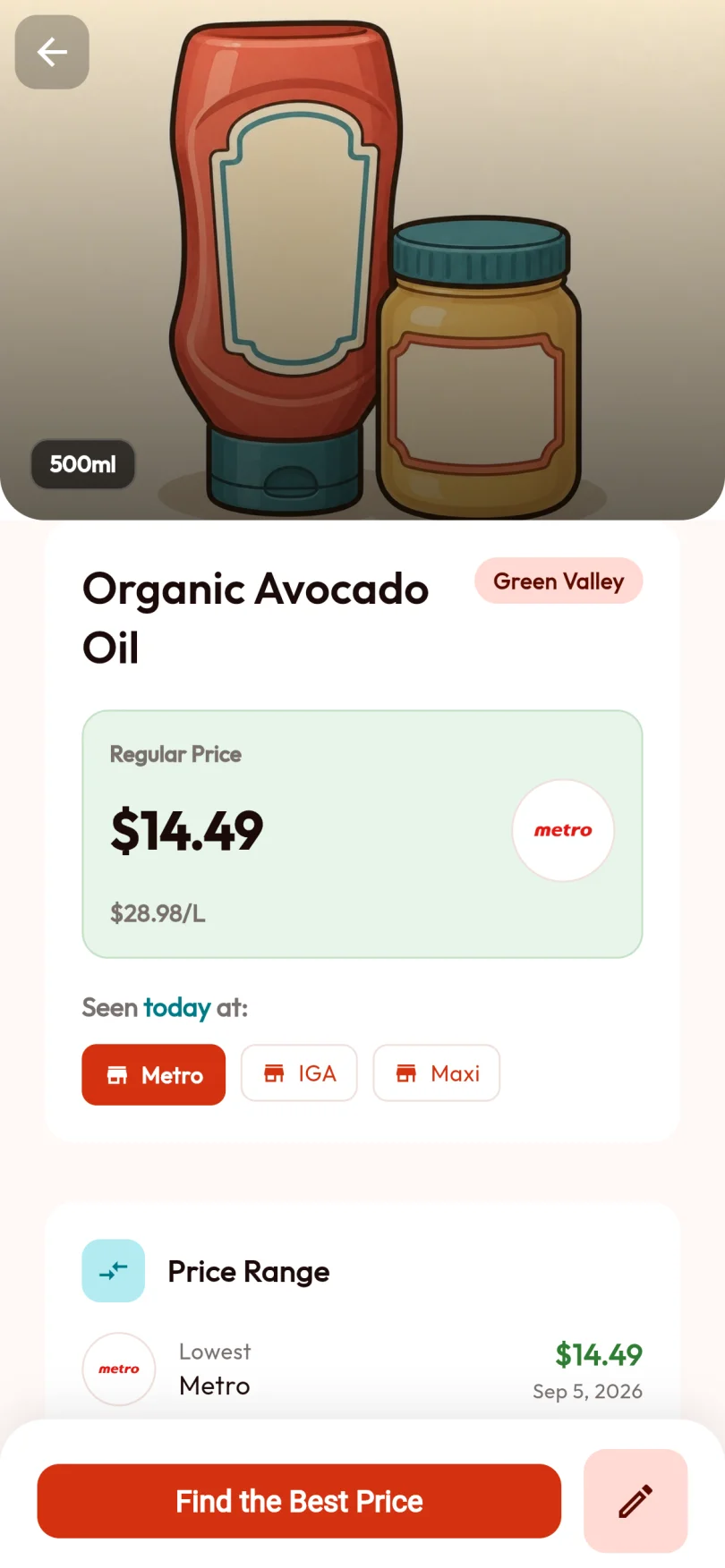 BarcodeVibe product result showing a scanned grocery item, price, and last scan date