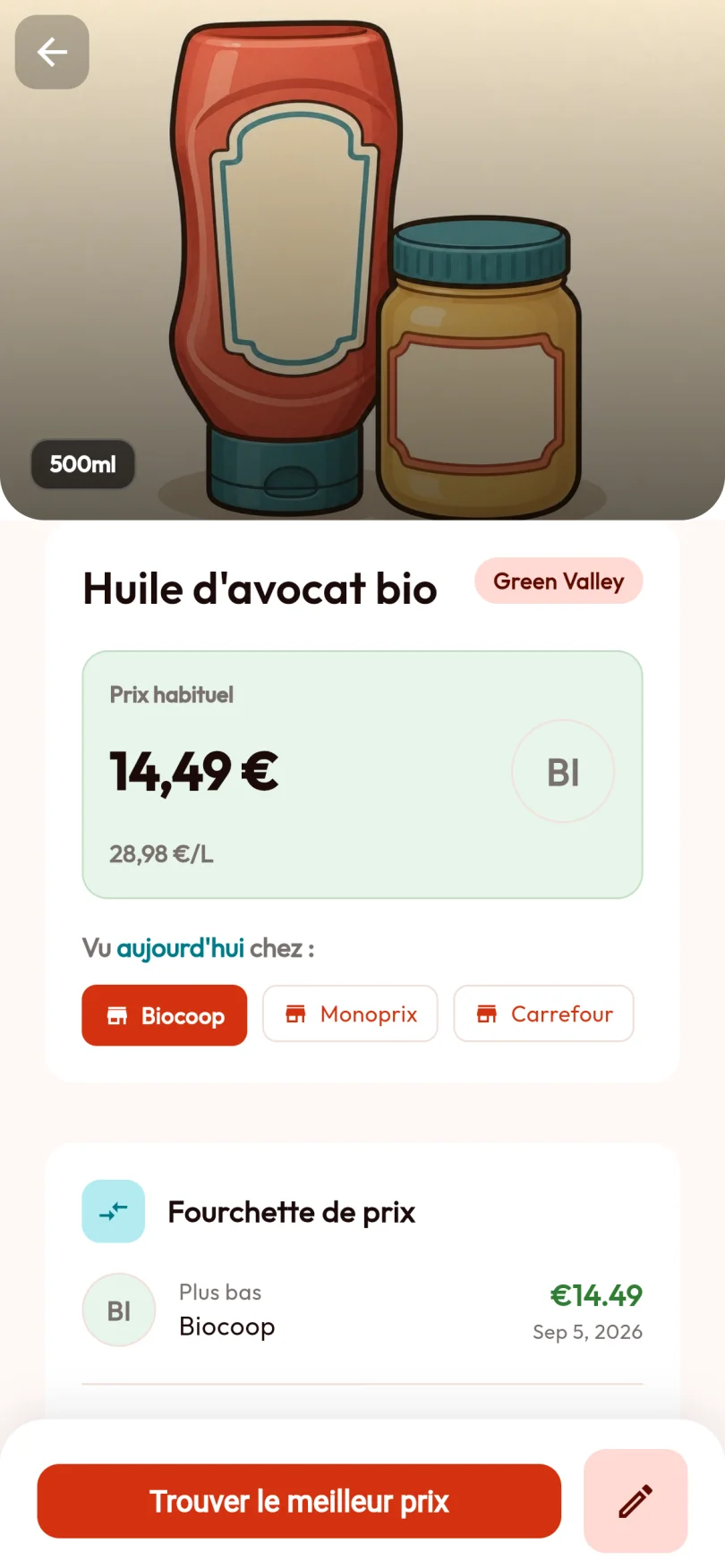 Exemple BarcodeVibe montrant un produit scanné, son prix et la date du dernier scan